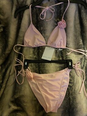 Betty Jade Swim Pale Pink Rose Embellished Adjustable Bikini Set NWT